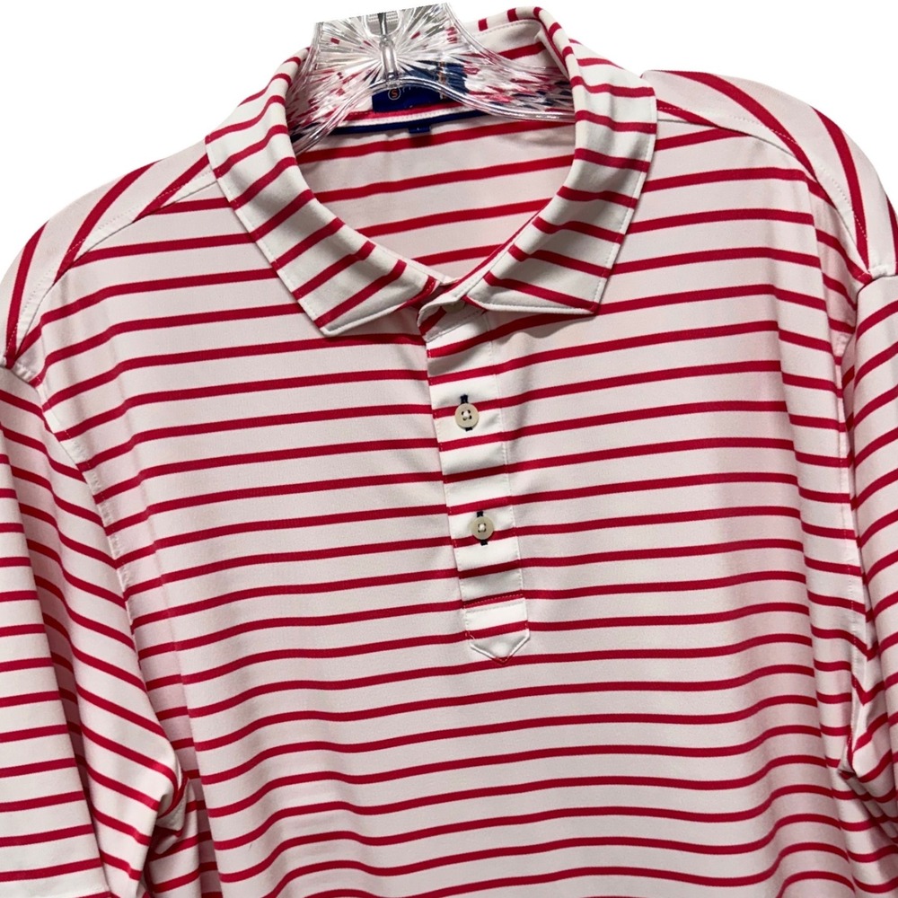 Stitch Golf Mens Red White Striped Performance Polo‎ Shirt Stretch Size L 1913